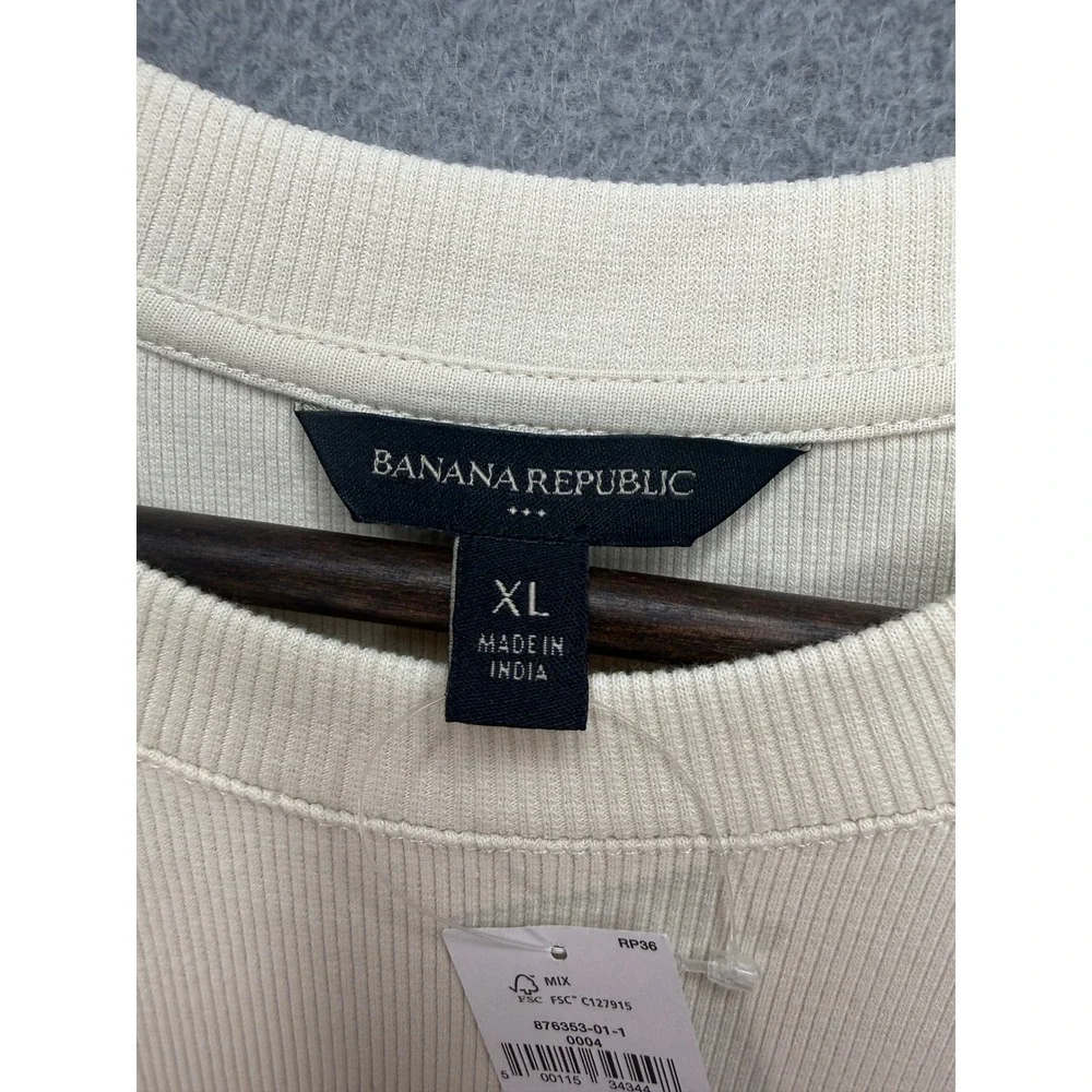 Banana Republic Mini Rib Slim T-Shirt XL Off White Ecru Short Sleeve Cotton Tee
